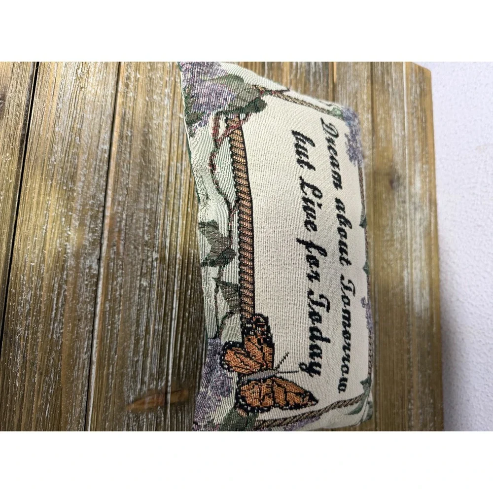 Vintage Woven Tapestry Pillow Butterfly Lilac Live For Today Cottagecore Granny